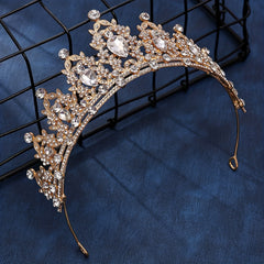 Alloy Inlaid Rhinestone Golden Hair Crown Wedding Tiara Crystal