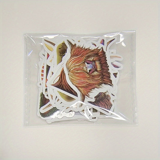 50pcs Highland Cow Cartoon Stickers For Motorcycle Helmet Water Cup