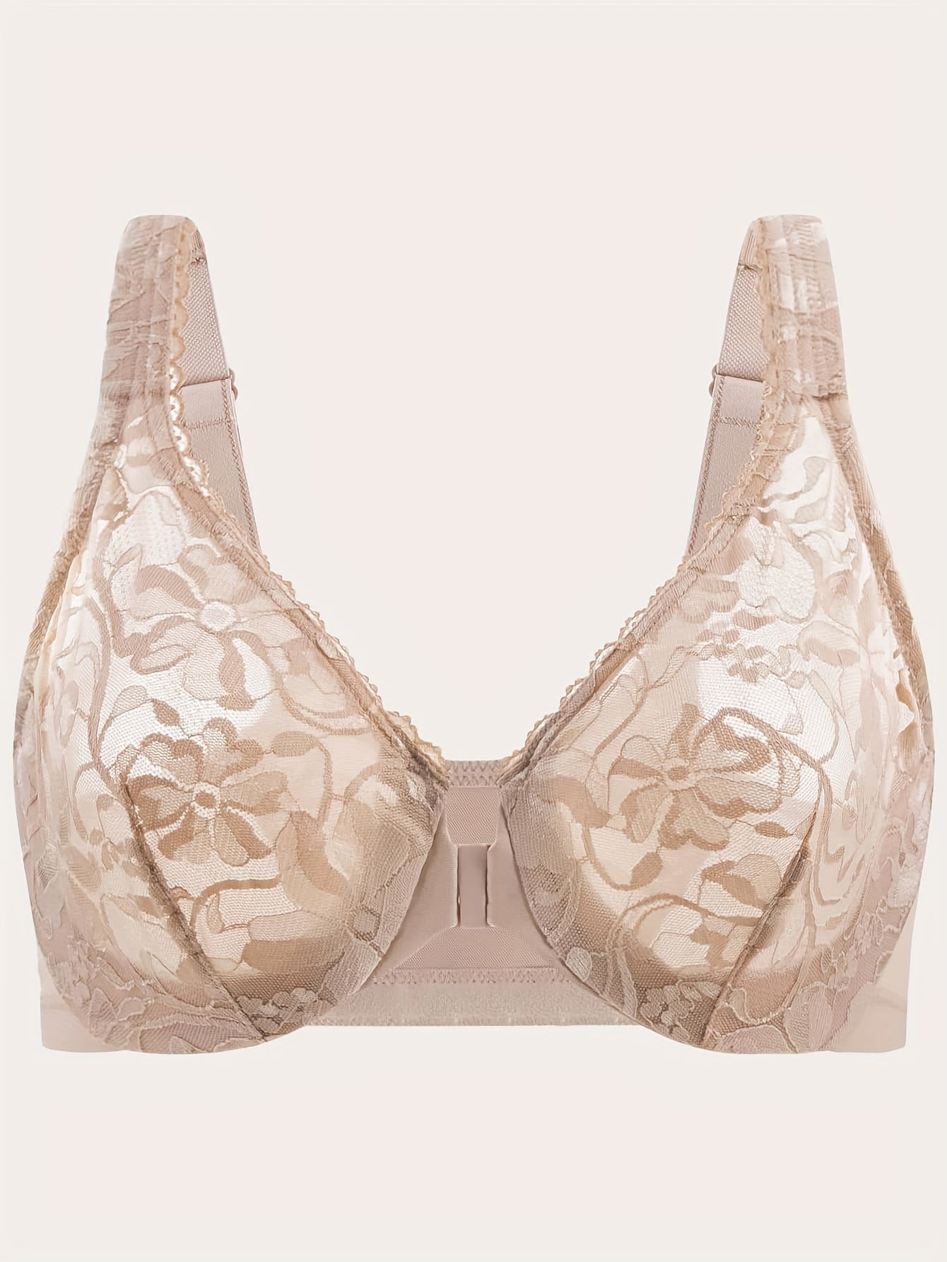 Floral Lace Front Closure Racer Back Underwire Bra