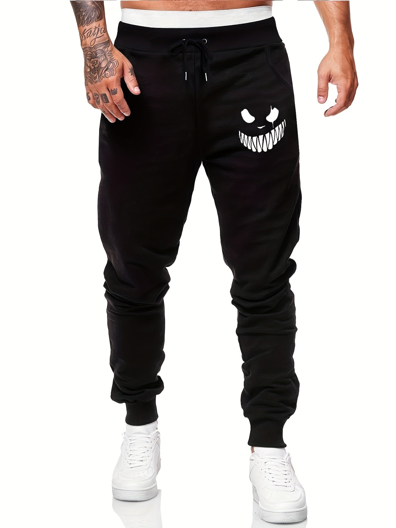 Men s Monster Smile Print Drawstring Fleece Sweatpants