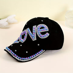 LOVE Patch Baseball Cap Rhinestone Pearl Decor Sun Hat Y2K Dad Hats