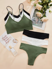 3 Sets Soft Wireless Bra & Thong Lingerie Women's Underwear
