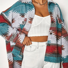 Graphic Print Flap Pockets Jacket for Fall & Winter