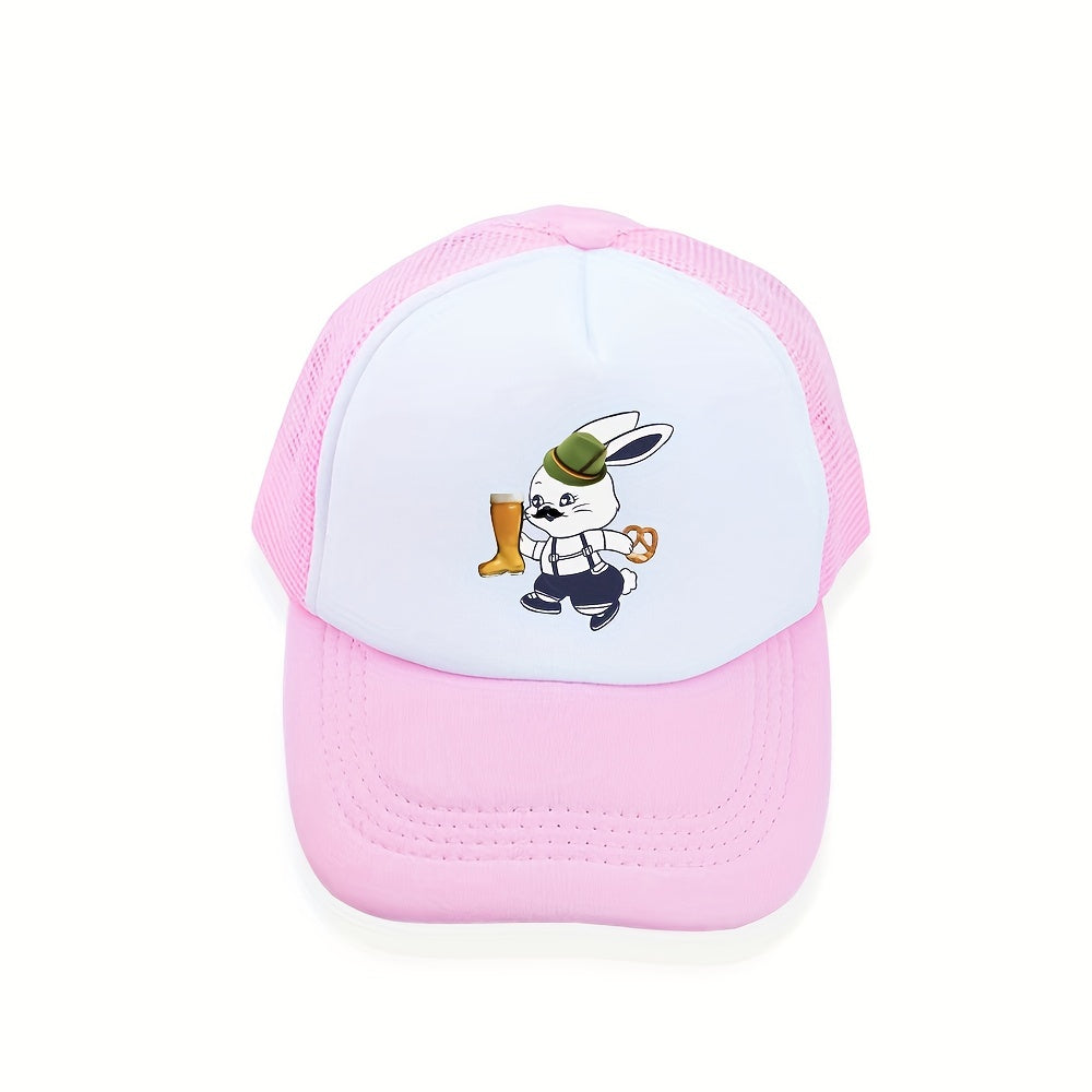 Beer Rabbit Trucker Hat Y2K Pink Baseball Cap Mesh Breathable Cartoon