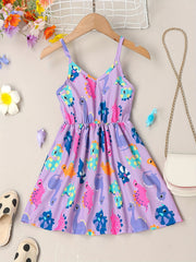 Girls Cartoon Animal Print Sundress V-Neck Party Dress