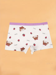 4pcs Cartoon Girl's Cotton Boxer Briefs Elastic Waist Shorts