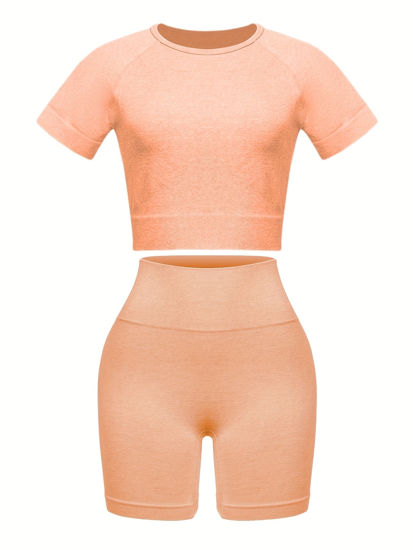 2pcs Stretchy Crop Top & Biker Shorts for Women Gym Workout Set