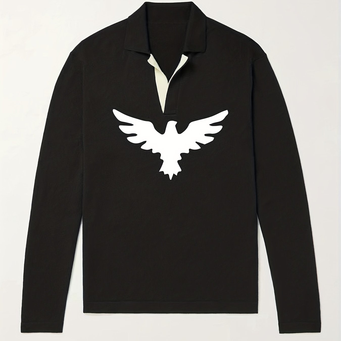 Eagle Pattern Knit Polo Men's Sweater V Neck Pullover For Winter