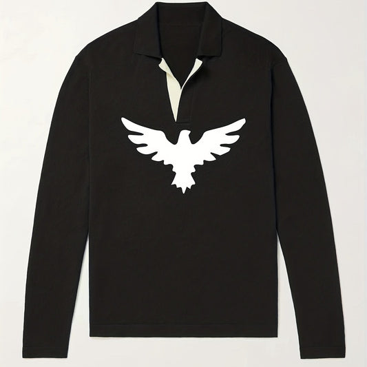 Eagle Pattern Knit Polo Men's Sweater V Neck Pullover For Winter