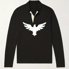Eagle Pattern Knit Polo Men's Sweater V Neck Pullover For Winter
