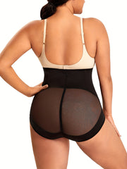 Plus Floral Jacquard Buckle Semi Sheer Tummy Control Shapewear