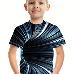 Boys' Striped Graphic T Shirt for Summer Outdoor Activities
