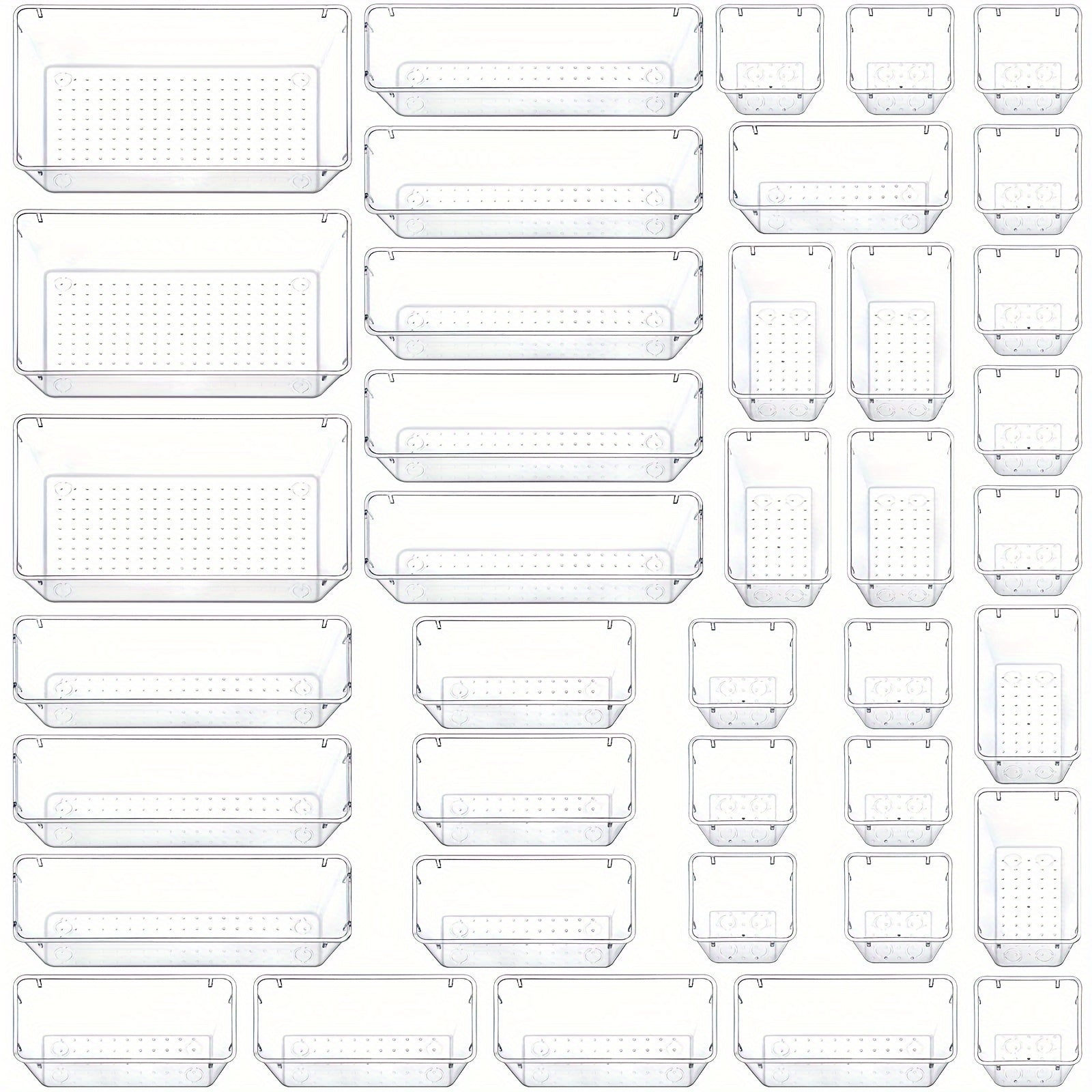 39Pcs Clear Drawer Organizer Set Plastic Trays Bathroom Dresser Storage Bins