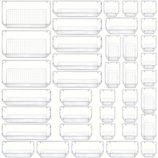 39Pcs Clear Drawer Organizer Set Plastic Trays Bathroom Dresser Storage Bins