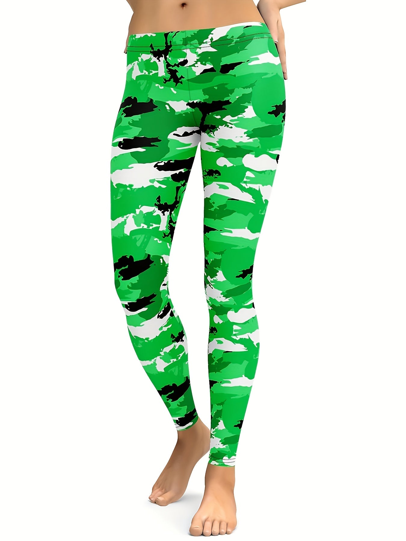Camo Print High Waist Yoga Leggings Stretchy Workout Pants