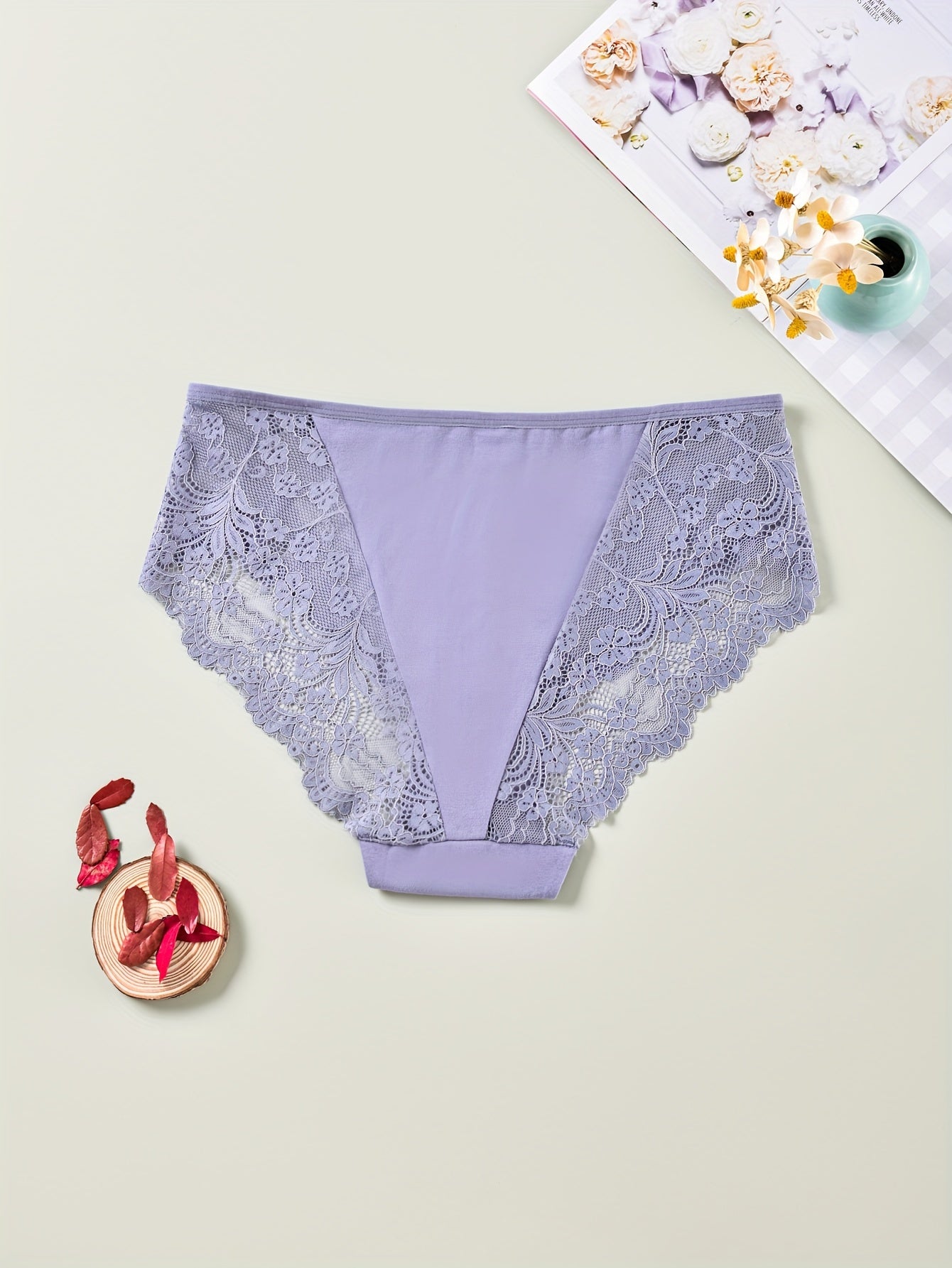 6 Pack Plus Size Floral Lace Trim Stretchy Briefs Set