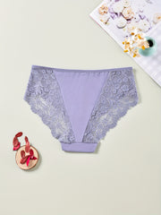 6 Pack Plus Size Floral Lace Trim Stretchy Briefs Set