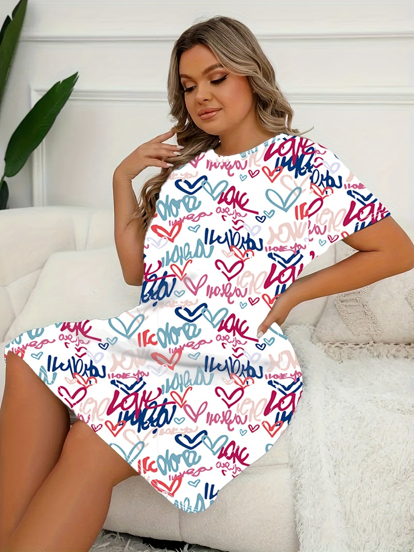 Heart & Graffiti Print Tee Nightdress