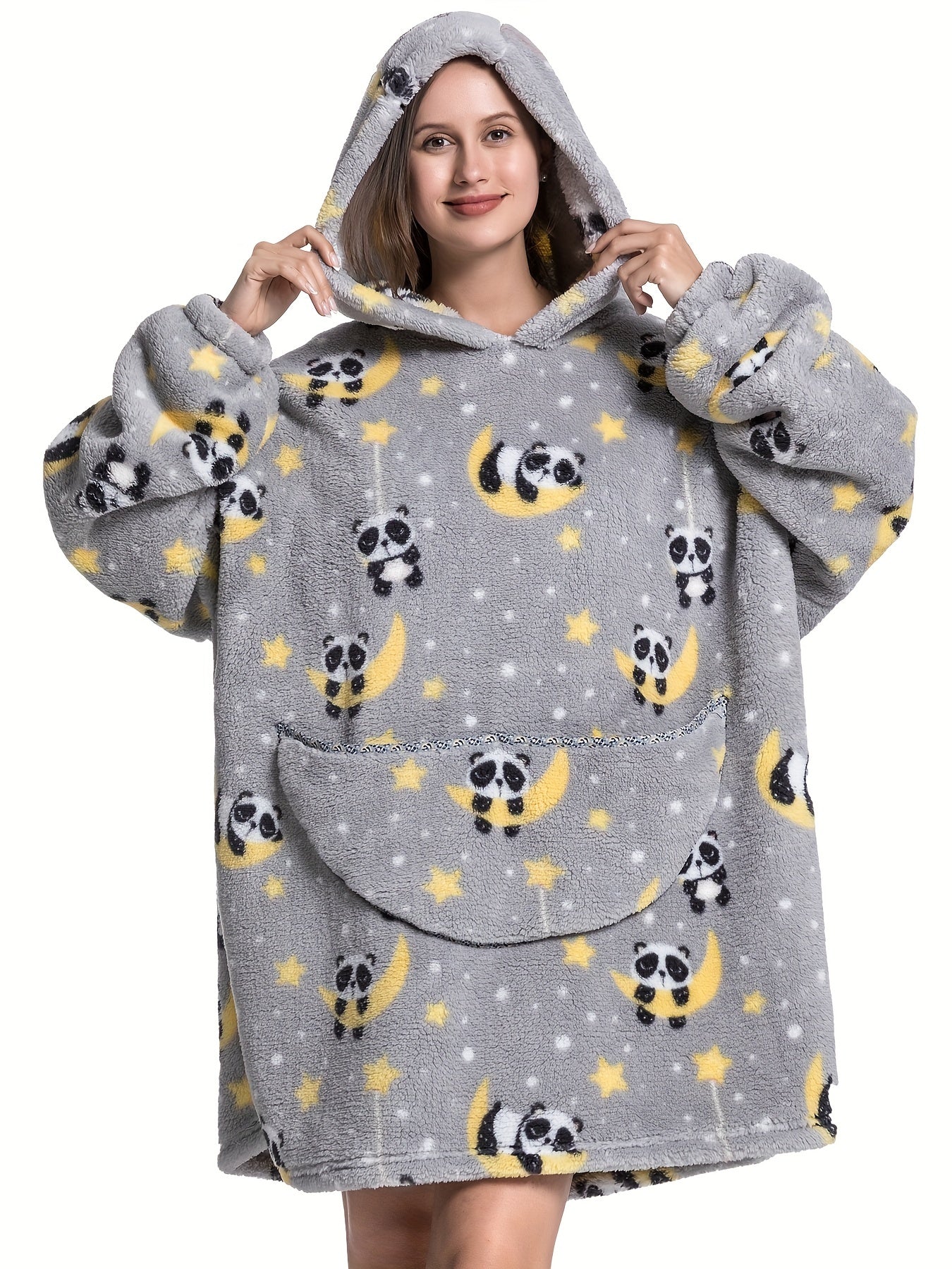 Panda Pattern Fleece Hooded Robe