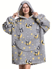 Panda Pattern Fleece Hooded Robe