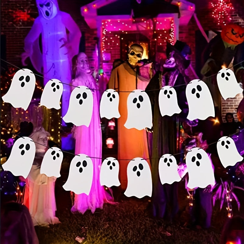 3pcs Halloween Hanging Ghost Banner Glitter Decorations