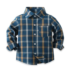 Baby Boys Plaid Shirts Button Down Lapel Long Sleeve Blouse Tops