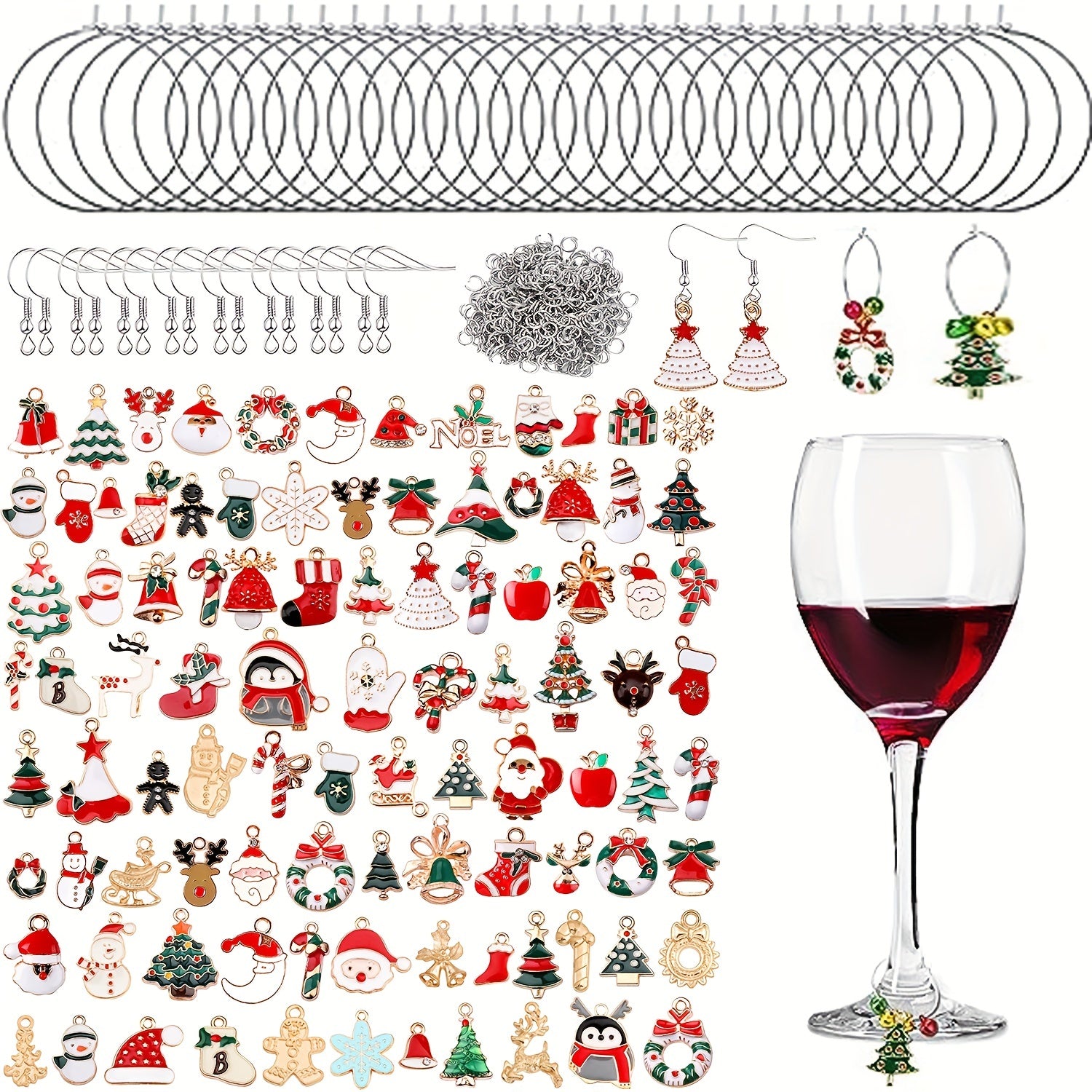 170 Christmas Wine Glass Charms for Xmas DIY Making Jewelry Earring