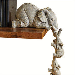 3Pcs Elephant Sitter Figurines Mother 2 Babies Hanging Off Edge
