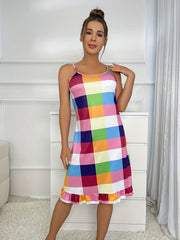 Colorful Plaid Print Nightdress Soft & Cozy Spaghetti Strap Dress