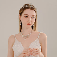 Bridal Rhinestone Jewelry Set: Crown, Hairpiece, Vine Neck