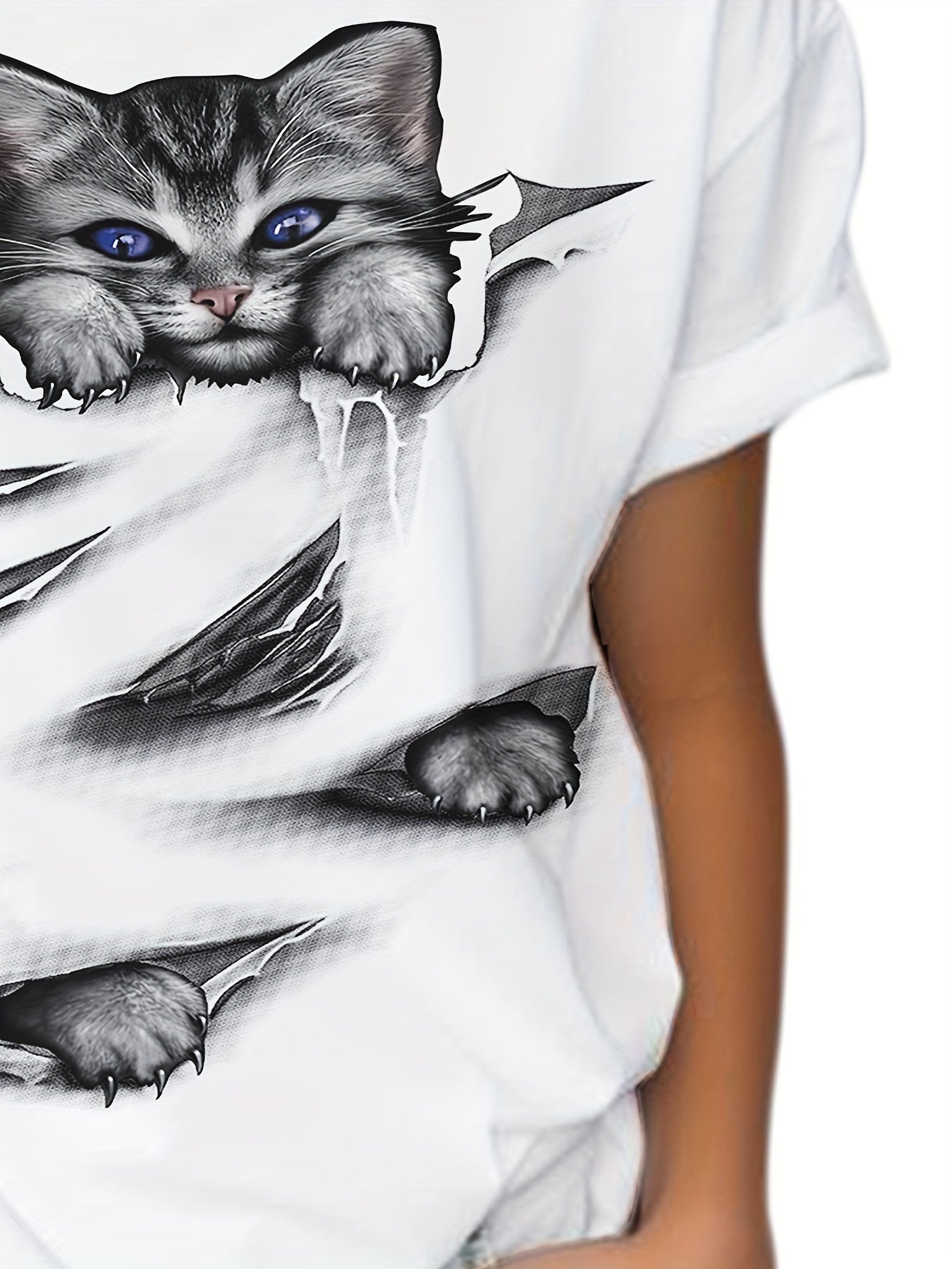 Creative Cat Graphic Short Sleeve T-shirt for Kids Summer Sports