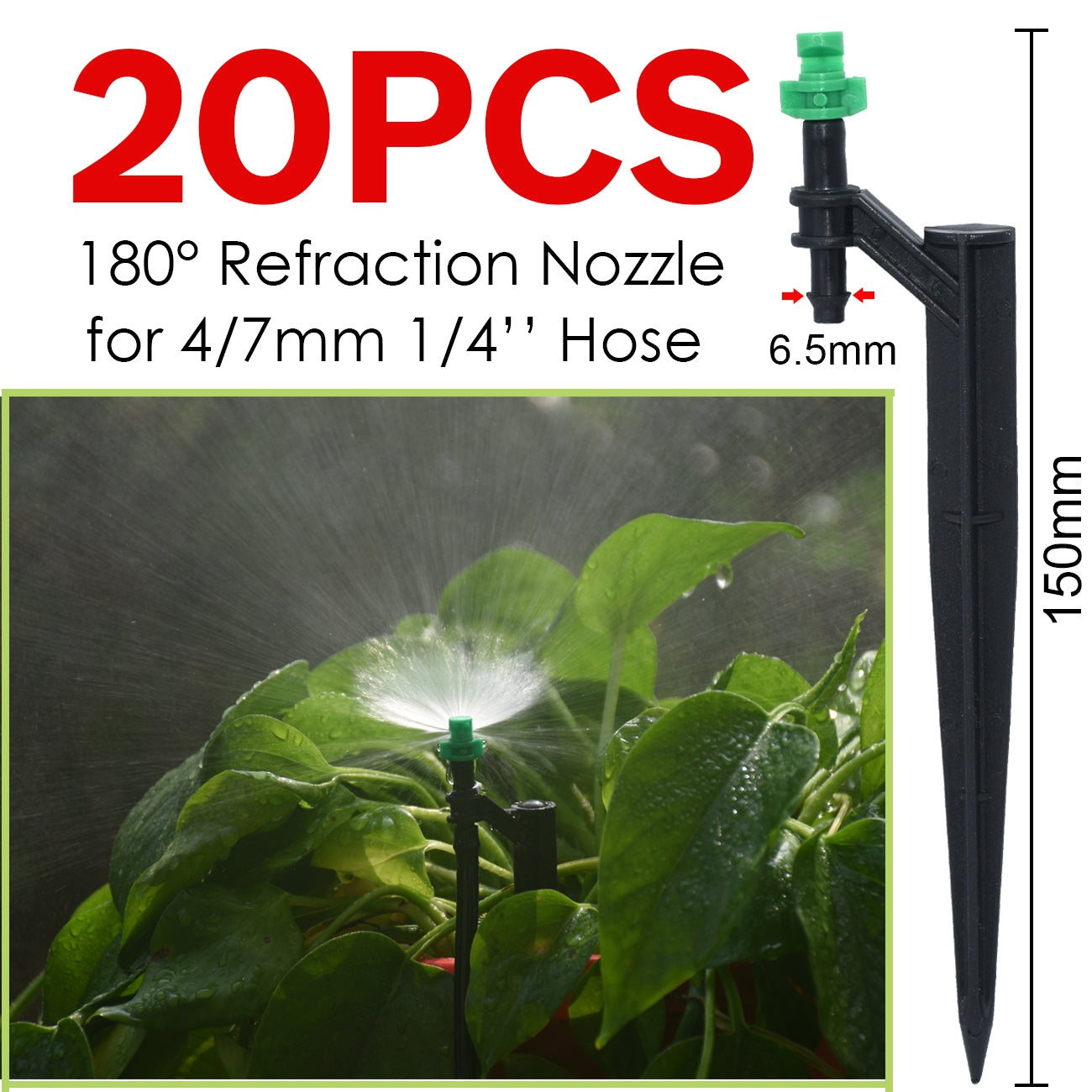 20pcs 90 180 360 Degree Misting Nozzle Stake 1 4'' Barb Garden Irrigation