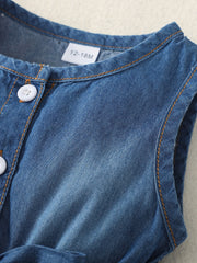 Baby Girls Casual Puffy Denim Dress with Butterflies Print