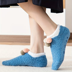 Pompom Plush Socks Soft & Cozy Ankle Stockings Women's Hosiery
