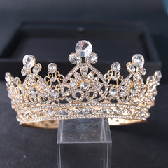 Baroque Crystal Golden Round Crowns King Queen Crown Tiara For Women