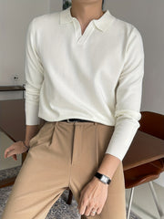 Retro Knit Shirt Men's High Stretch V Neck Pullover Sweater
