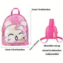 Kids Cartoon Cat Sequin Backpack Mini Waterproof PU Leather Glitter Bag