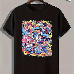 Cartoon Print Men's Graphic T-shirt for Summer