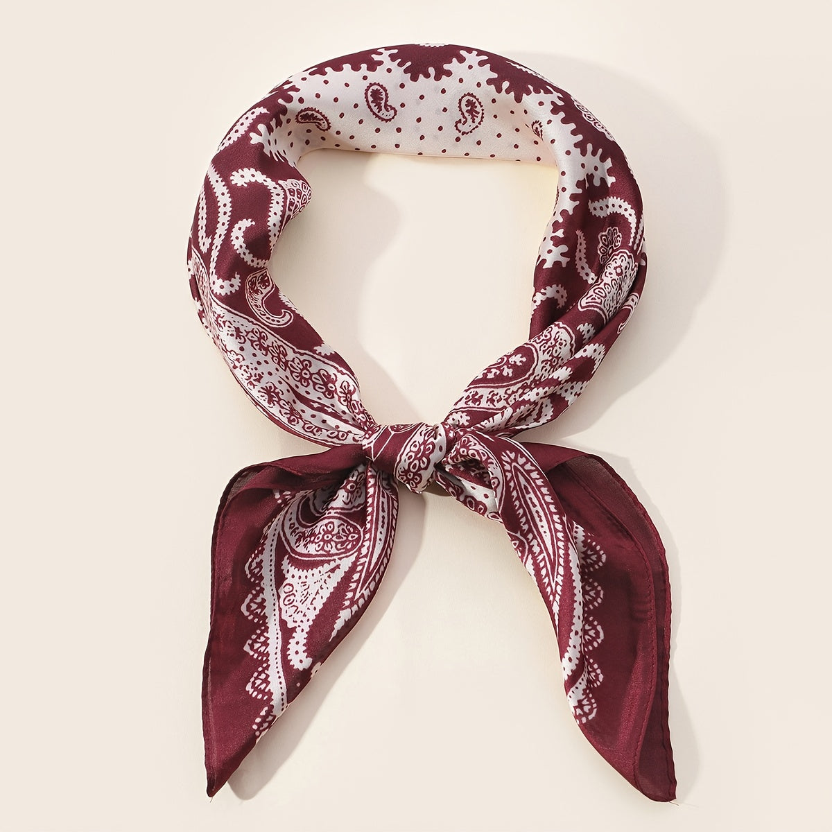 70cm Square Vintage Wine Red Paisley Neckerchief Satin Head Scarf