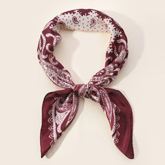 70cm Square Vintage Wine Red Paisley Neckerchief Satin Head Scarf