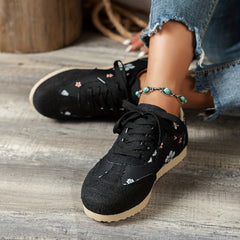 Floral Print Sneakers Lace Up Outdoor Shoes Lightweight Low Top