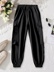 Boys Casual Cargo Pants Elastic Waist Drawstring Jogger Pants