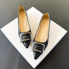 Women's Metallic Buckle Decor Slip-On Shallow Mouth Chunky Heel Shoes