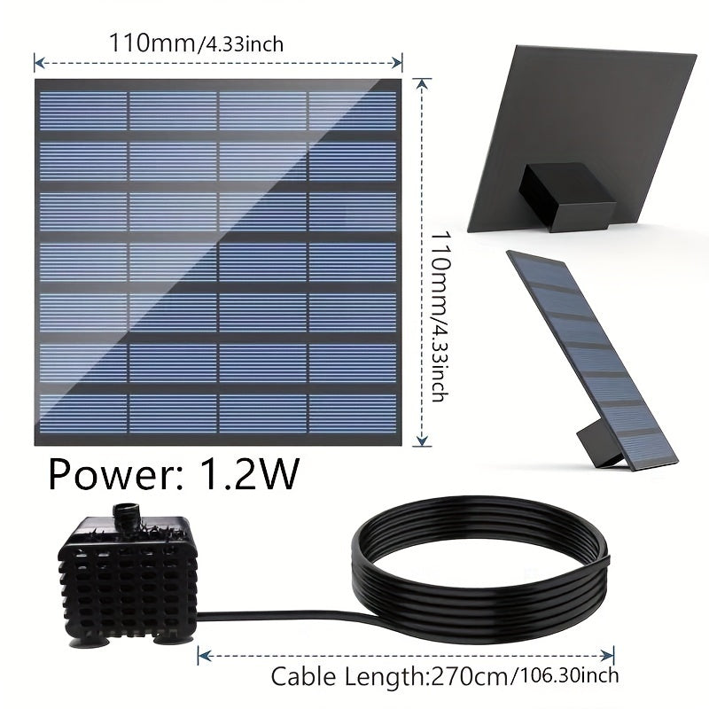 1pc Solar Fountain Pump 6 Nozzles 4ft Water Pipe for Bird Baths Ponds Gardens