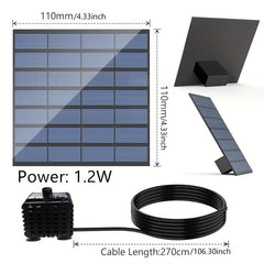 1pc Solar Fountain Pump 6 Nozzles 4ft Water Pipe for Bird Baths Ponds Gardens