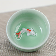 Celadon Tea Set with Koi Fish Teapot and Creative Tea Cups