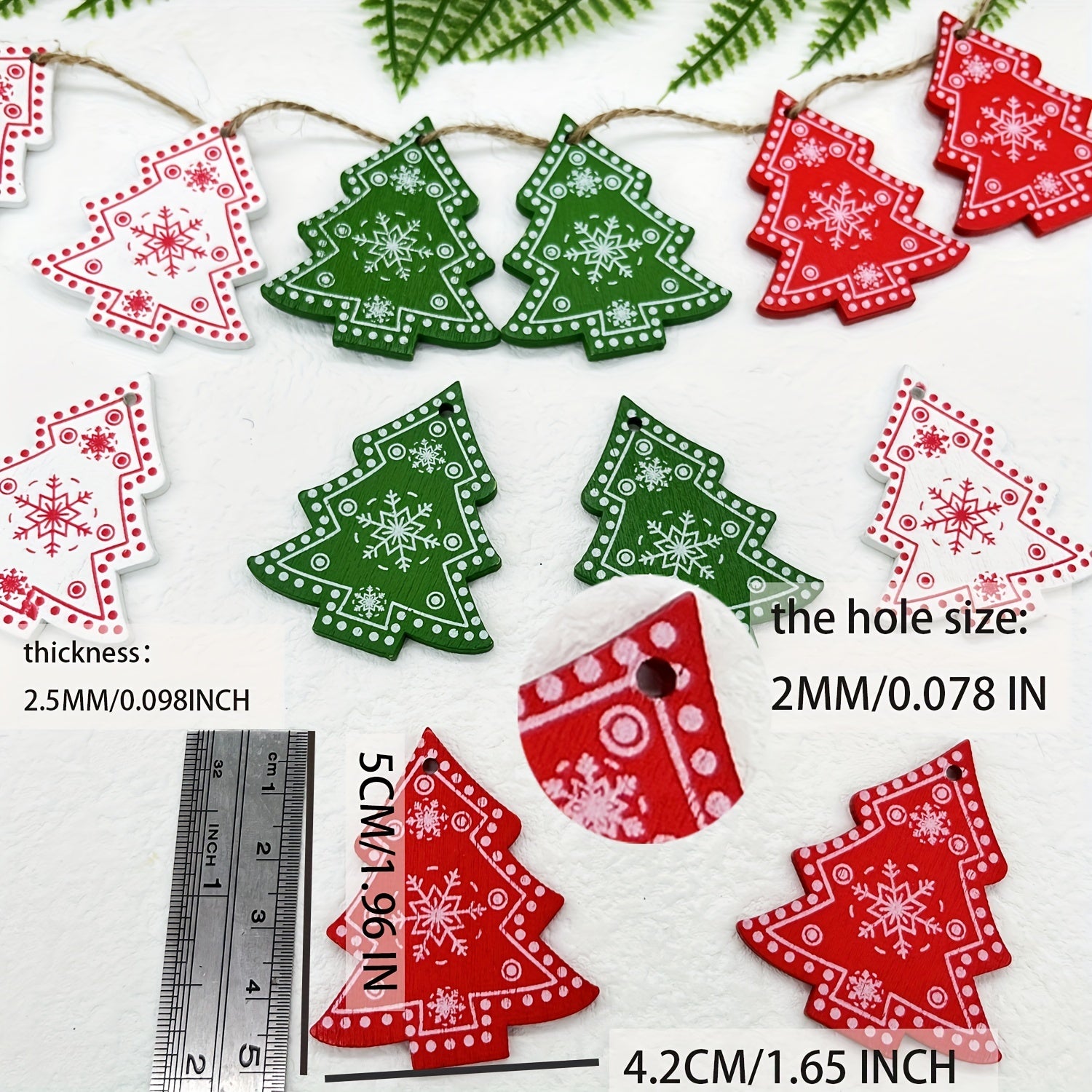 10pcs Christmas Wooden Hangings Ornaments Wooden Slices Snowflake Decorations