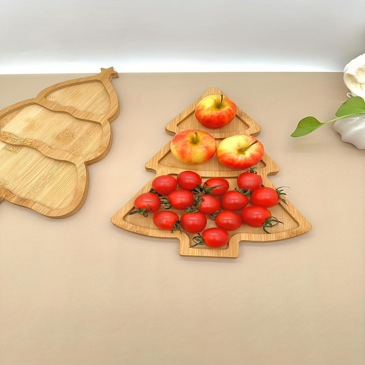 Christmas Tree Wood Serving Tray for Food and Drinks