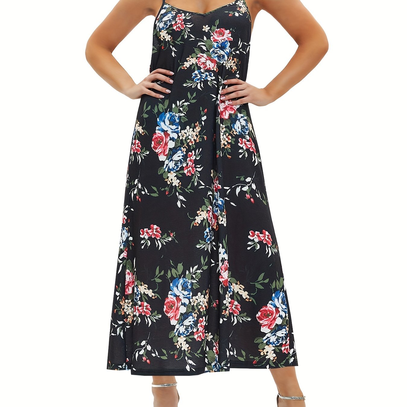 Floral Print V Neck Maxi Dress