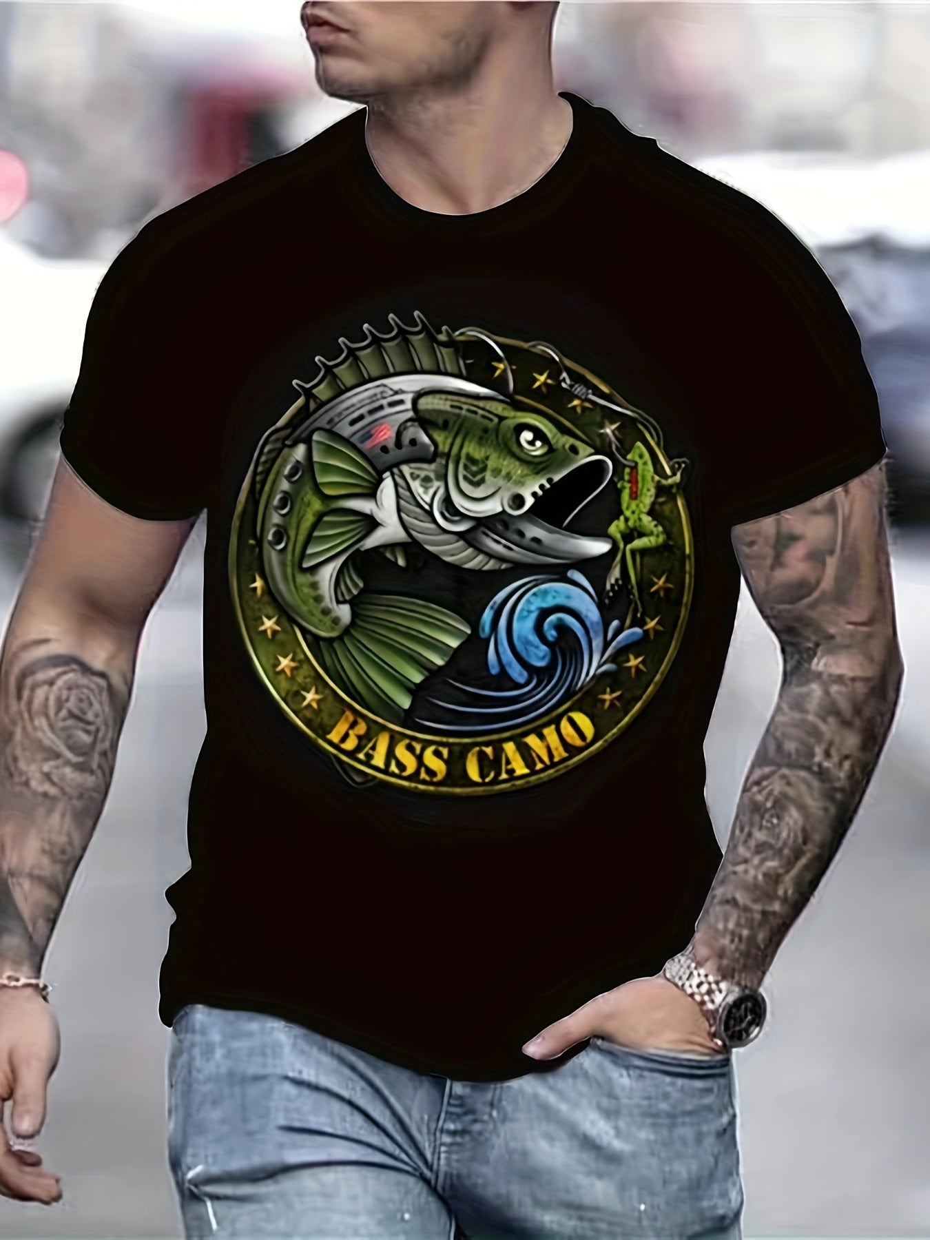 Fish Pattern Print Men's Short Sleeve T-shirt Graphic Tee